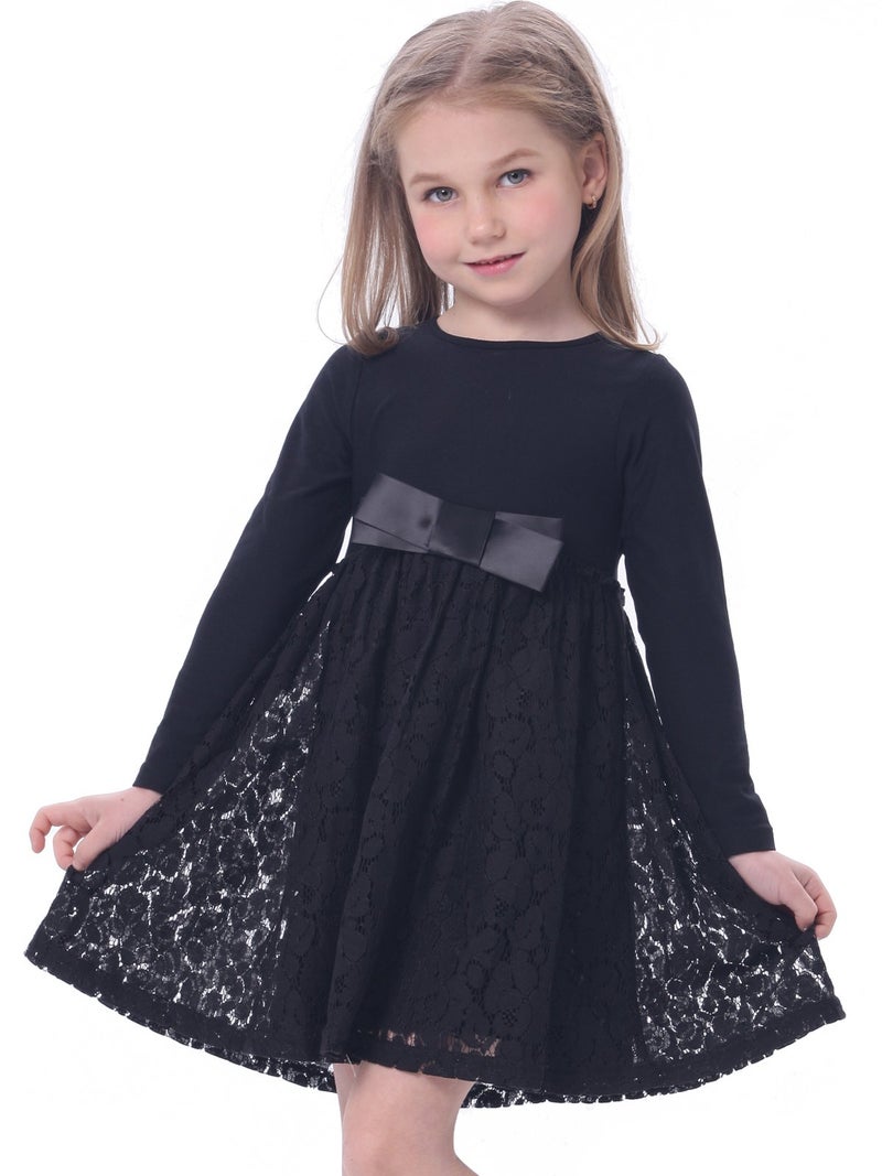 Bonny Billy Girl's Casual Satin Lace Black Dresses with Bow 3-4 Years - Image 1